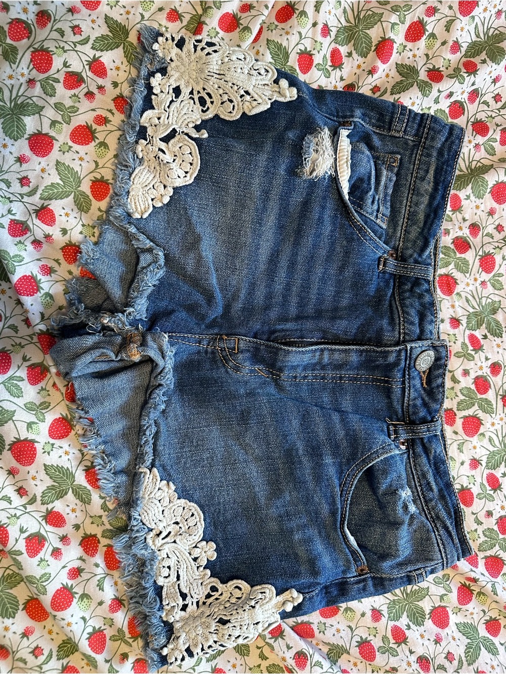 Aeropostale Blue Denim Shorts with White Crochet Trim